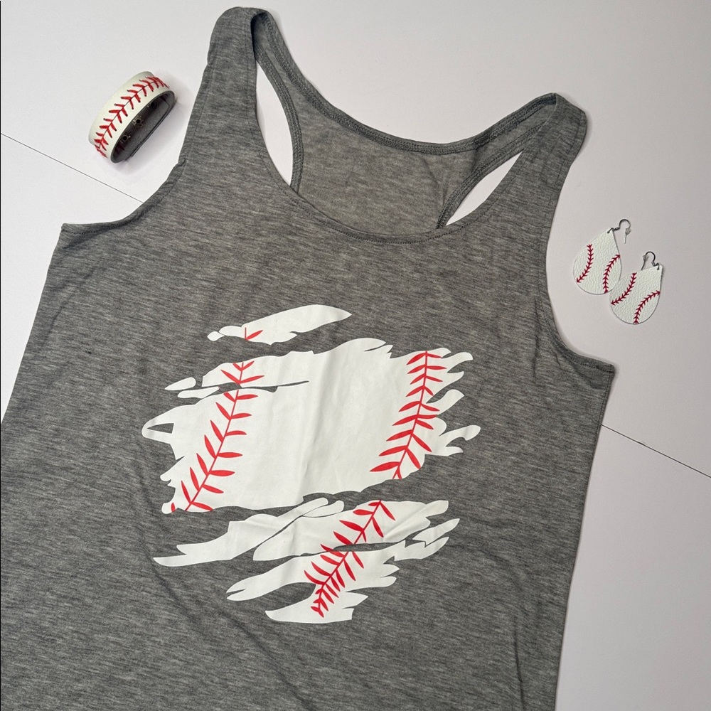 Baseball Tank Top with Earrings and Bracelet NWOT